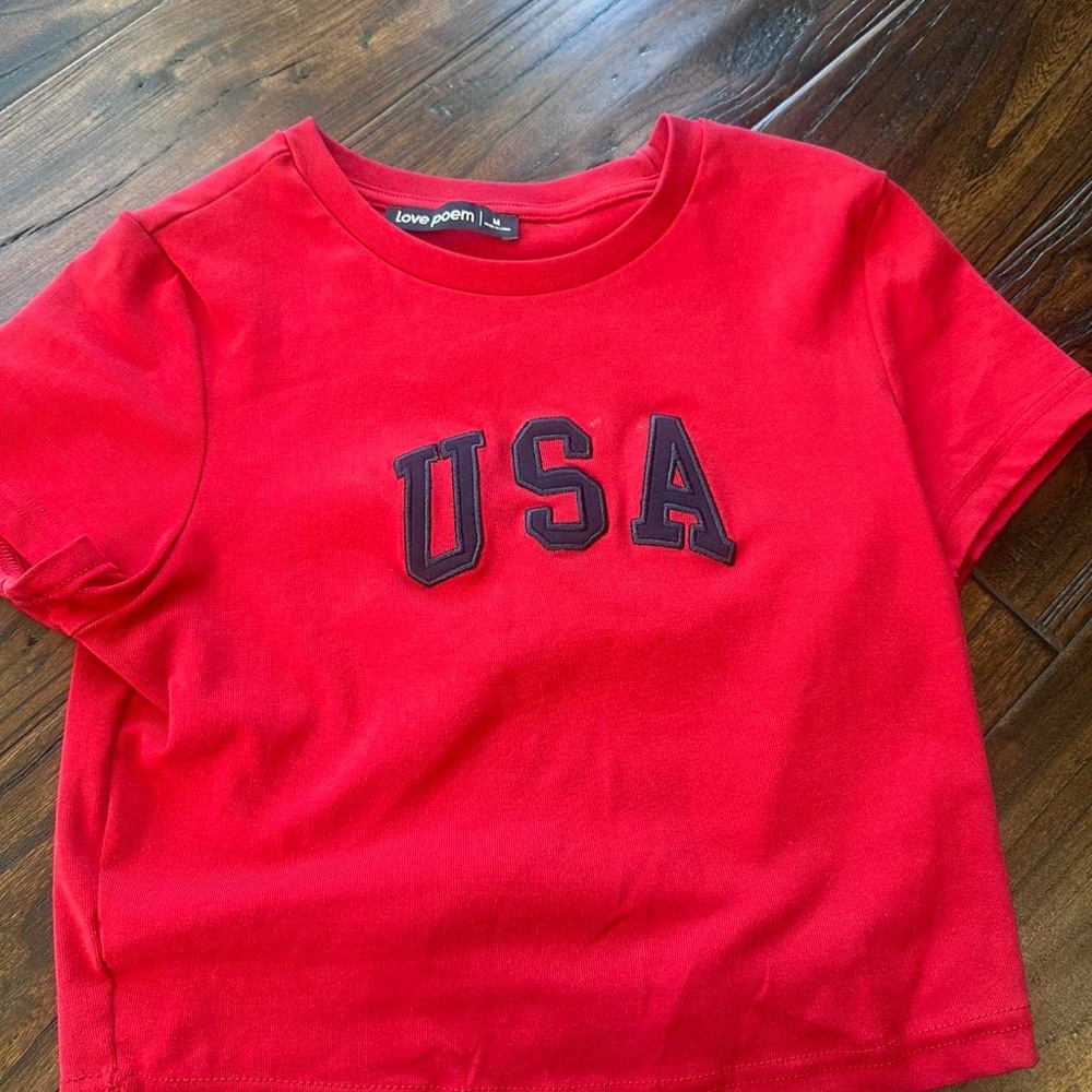 Love Poem Red USA Logo Short Sleeve Tee